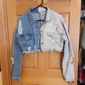 SHEIN Blue and Light Blue Distressed Denim Jacket